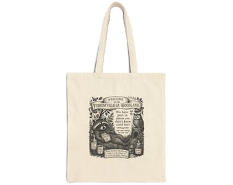 Bolso de mano con mapa del bosque de la fibromialgia / Lienzo con ilustración divertida de bosque vintage