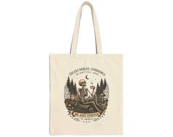 Bolso de tela con ilustración de esqueleto del síndrome de Ehlers-Danlos / Bosque, setas, cita vintage