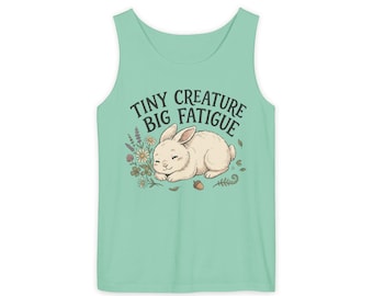Camiseta sin mangas "Pequeña criatura grande" / Ilustración de conejito durmiendo, camiseta de animalito adorable