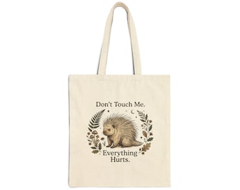 Bolso de lona con estampado de puercoespín "No me toques, todo duele" / Ilustración de naturaleza