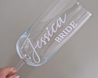 Bridal Champagne Flutes, Wedding Day Flutes, Personalised Team Bride Glasses