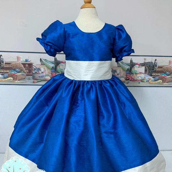 IGirlDress Baby Girl's Dupioni Silk Dress | Classic Vintage Style With Tulle Skirt & Removable Flower Pins