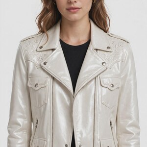 Dames motorjack van echt leer met geborduurde bloemen | Luxe bikerjack | Western cowgirl mode