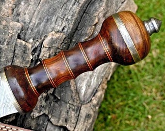 Espada romana Gladius de acero de Damasco hecha a mano con funda de cuero, objeto de colección medieval.