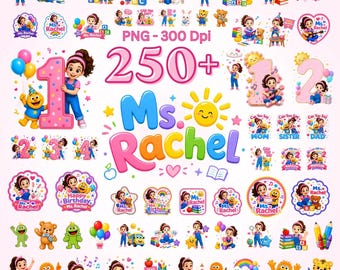 Ms Rachel PNG Clipart Bundle: 250+ Educational Birthday Designs (Digital Download)