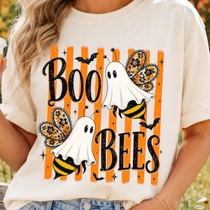 Boo Bees Halloween PNG, Retro Ghost Bee Leopard Wings Sublimation Design (Digital Download)