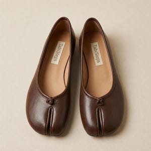Tabi Mary Jane Shoes, Vegan Leather Split Toe Ballet Flats, Pig Nose Women's