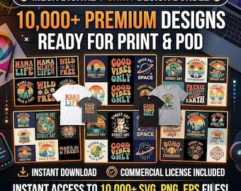 10,000+ T-Shirt Editable Design Bundle – Mega POD Graphics Pack | Designs for Etsy, Shopify & Merch