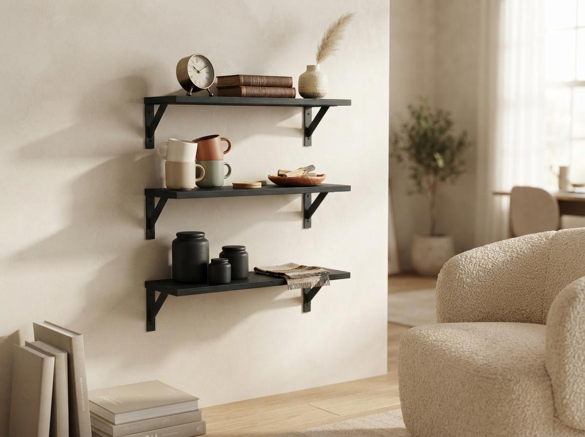 Black Floating Shelves Set of 3 - Rustic Farmhouse Wall Storage for Every Room