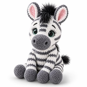 Zebra de crochê de pelúcia | Amigurumi, bichinho de pelúcia macio para decoração de quarto de bebê