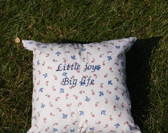 Floral Embroidered Throw Pillow - Made from Vintage Fabric