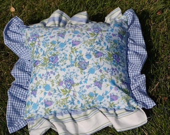 Whimsical Floral Throw Pillow - Made from Vintage Fabrics