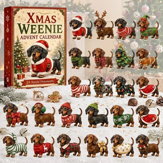 3D Dachshund Christmas Advent Calendar 2026, 24 Day Dog Lover Countdown, 3D Wiener Dog Collectibles, Christmas Gift