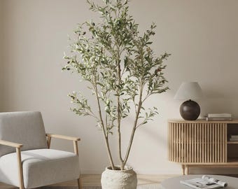 Olivier artificiel de 1,80 m | Faux olivier en pot noir | Plante artificielle d'intérieur | Décoration pour la maison ou le bureau | Cadeau végétal moderne