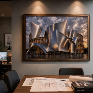 GEHRYSSEUM ~ Roman Colosseum Meets Modern Architecture, in stainless steel and Travertine and Limestone