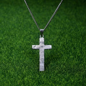Meteorite Cross Pendant, Etched Widmanstätten Pattern Real Iron Meteorite Necklace
