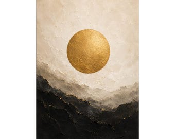 Golden Summit Textured Mountain Canvas Art, Black Gold Abstract Décor