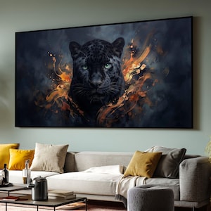 Quadro su tela con maestosa pantera nera, ritratto di animale selvatico, decorazione safari con occhi verdi, tela moderna a tema giungla, arte murale con animali selvatici feroci