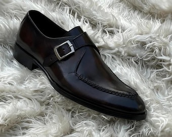 Handgefertigte Herren-Lederschuhe mit einfachem Monk-Riemen und formeller Schnalle