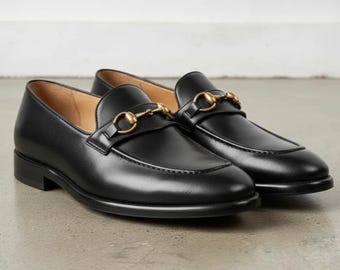 Handmade Black Leather Horsebit Loafers: Men’s Luxury Dress Shoes