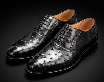 Chaussures Oxford pour homme en cuir noir embossé façon autruche, chaussures habillées en cuir faites à la main