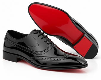 Schwarze Lackleder-Derby-Oxford-Schuhe mit roter Sohle – Elegante Herrenschuhe