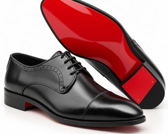 Handmade Black Calf Leather Red sole Shoes, Men's Oxford Brogue Shoe