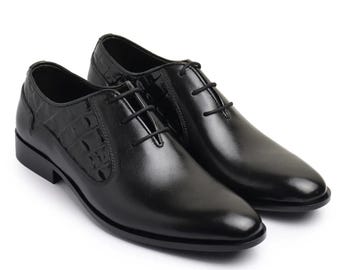 Chaussures Oxford en cuir noir imprimé sur mesure pour homme, fabriquées à la main