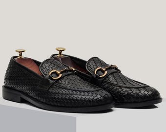 Schwarze Loafer aus gewebtem Leder – Handgefertigte Herren-Slipper