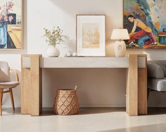 Modern Geometric Console Table, Natural Oak Wood Entryway Sofa Table