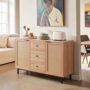 Farmhouse Console Table, Rattan Front Buffet Cabinet, Entryway Storage (47.5"W)