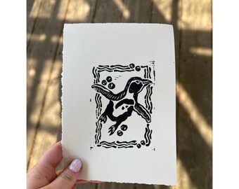 Lil Penguin - Original Block Print | 5x7 Linocut Print