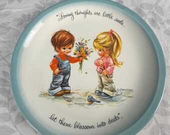 Talerz kolekcjonerski Gigi Vintage z 1972 roku, kwiaty dla dzieci, wystrój retro Cottagecore