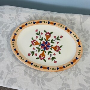 Hand Painted Greek Folk Art Floral Oval Wall Plate Handmade Signed Efi