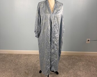 Robe longo vintage dos anos 90, estampa floral azul, 100% seda, tamanho pequeno.