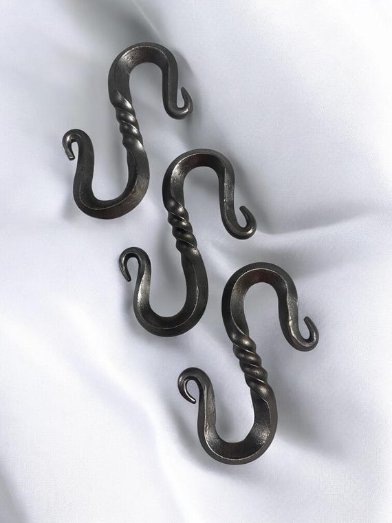 Set of 3 Hand Forged 3 5/8" S Hook with a Twist Heavier Duty Than 1/4"
