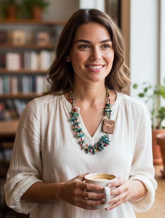 Charming Beaded Turquoise (Howlite) Woman's Necklace