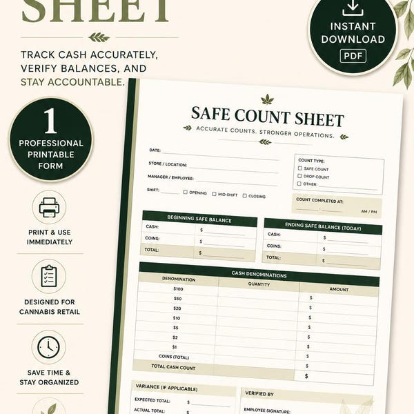Safe Count Sheet - Etsy UK
