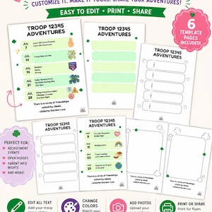 Modèle de flyer modifiable pour les troupes | Bulletin mensuel Canva | Calendrier des activités des troupes | Information aux parents | Imprimable et modifiable