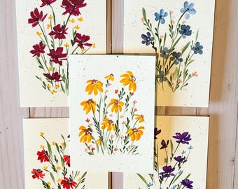 Original Hand painted Greeting Card, 5x7 watercolor card for Birthday, for framing Floral card for mom, wildflower art greeting card gift