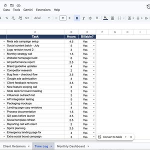 Client Retainer Tracker Excel Template | Agency Hours and Overage Billing Dashboard | Digital Download image 6