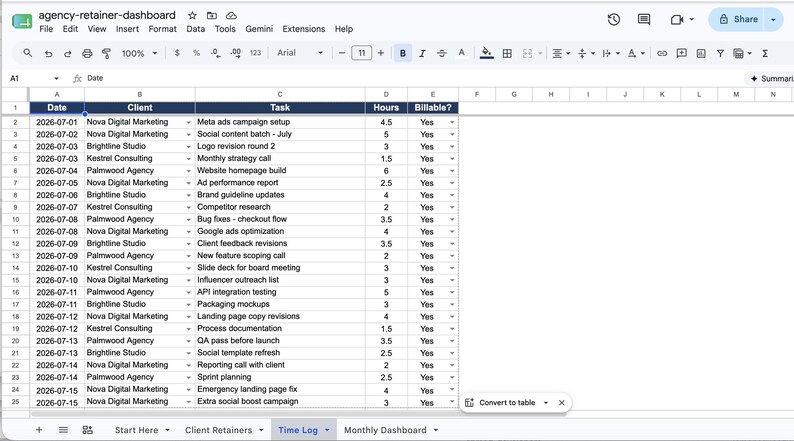 Client Retainer Tracker Excel Template | Agency Hours and Overage Billing Dashboard | Digital Download image 6