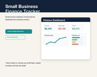 Small Business Finance Tracker Excel, Income Expense Dashboard, Bookkeeping Spreadsheet, Invoice and Tax Calculator