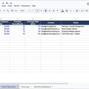 Client Retainer Tracker Excel Template | Agency Hours and Overage Billing Dashboard | Digital Download image 5