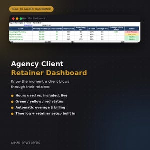 Client Retainer Tracker Excel Template | Agency Hours and Overage Billing Dashboard | Digital Download image 2