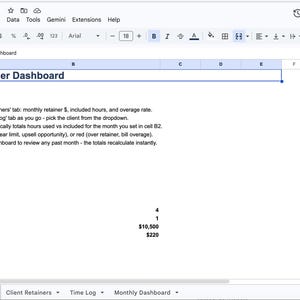 Client Retainer Tracker Excel Template | Agency Hours and Overage Billing Dashboard | Digital Download image 4