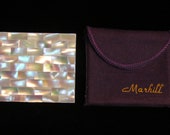 1950s Marhill Powder Compact Mother of Pearl Front Back Beveled Mirror Excellent Condition