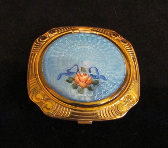 1920s Evans Guilloche Compact Powder Compact Rouge