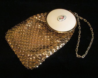 1930s Gold Mesh Compact Purse Guilloche Compact Powder Compact Mirror Compact Very Good to Excellent Condition