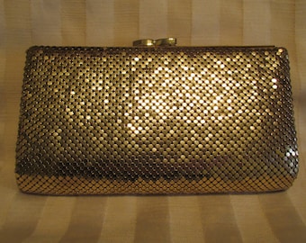 Vintage 1950s Gold Mesh Clutch Purse Whiting and Davis Gold Mesh Purse with Three Compartments Very Good to Excellent Condition